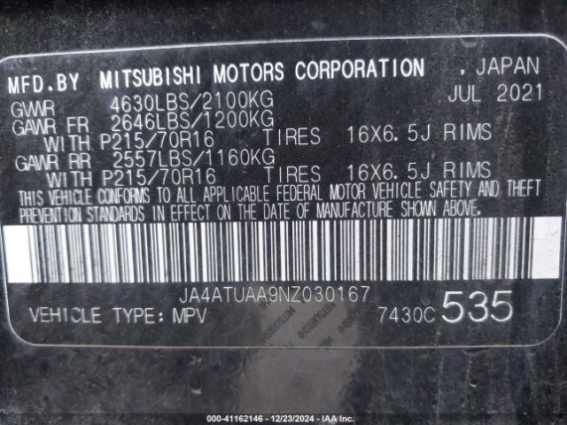 JA4ATUAA9NZ030167 Mitsubishi Eclipse Cross Es S-awc