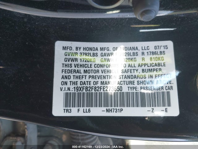 Honda CIVIC EX 2015 19XFB2F82FE273650 Image 9