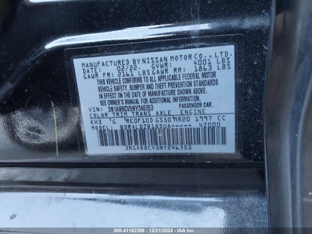 3N1AB8CV5NY246353 Nissan Sentra Sv Xtronic Cvt