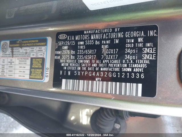 KIA Sorento 2.4l Lx 2016 5XYPG4A32GG121336 Image 9