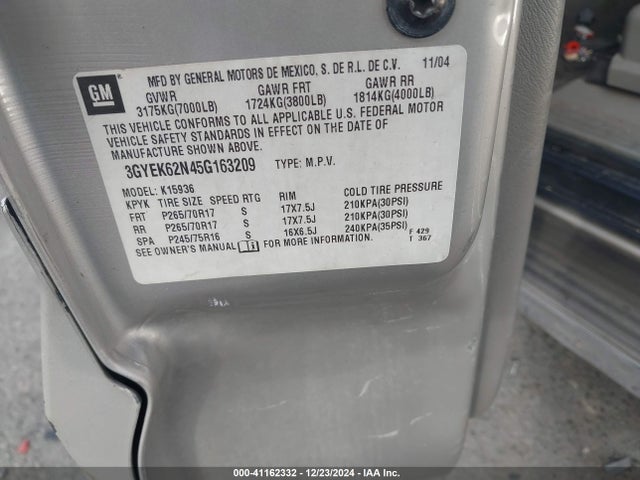 2005 CADILLAC ESCALADE EXT 3GYEK62N45G163209 Photo 8
