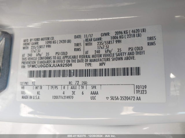 Ford ESCAPE SE 2018 1FMCU0GDXJUA92508 Image 9
