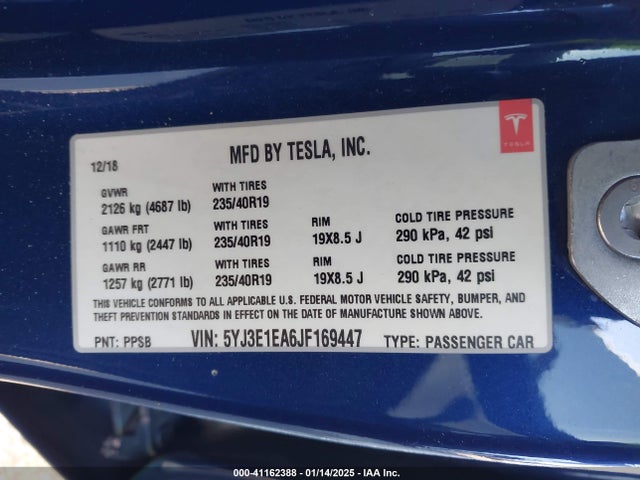 2018 TESLA MODEL 3 5YJ3E1EA6JF169447 Photo 8