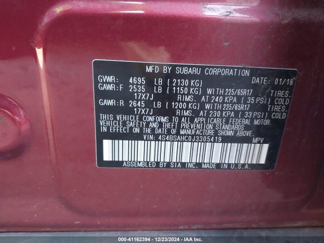 4S4BSAHC0J3305419 Subaru Outback 2.5i Premium