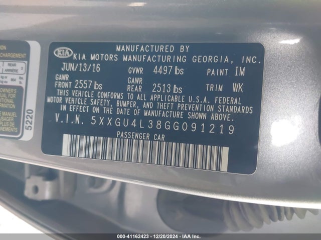 5XXGU4L38GG091219 KIA OPTIMA EX