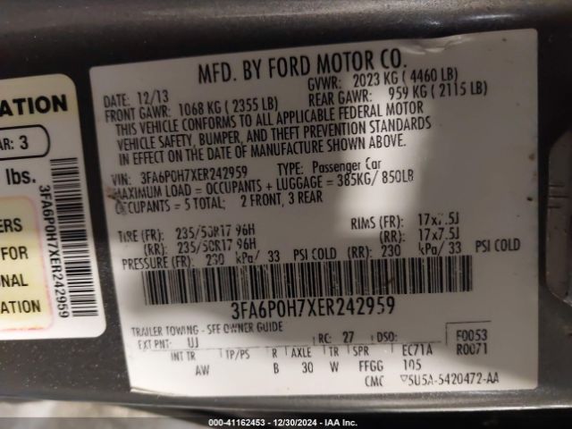 3FA6P0H7XER242959 Ford FUSION SE