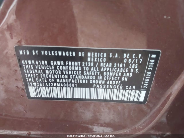 Volkswagen Jetta 1.4t S 2017 3VW2B7AJ2HM408881 Image 9