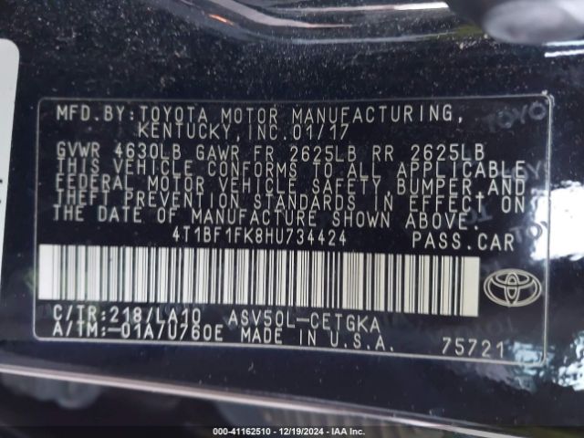 4T1BF1FK8HU734424 Toyota CAMRY XLE