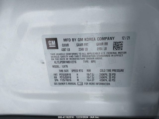 KL7CJPSM1NB512216 Chevrolet Trax Awd Lt