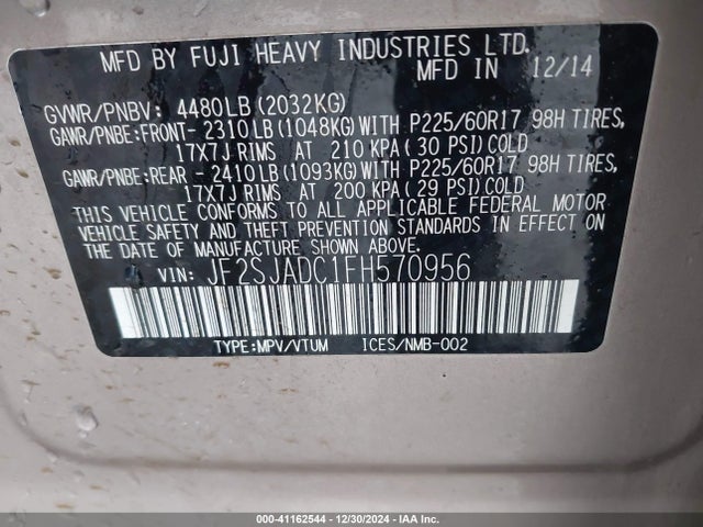 Subaru Forester 2.5i Premium 2015 JF2SJADC1FH570956 Image 9