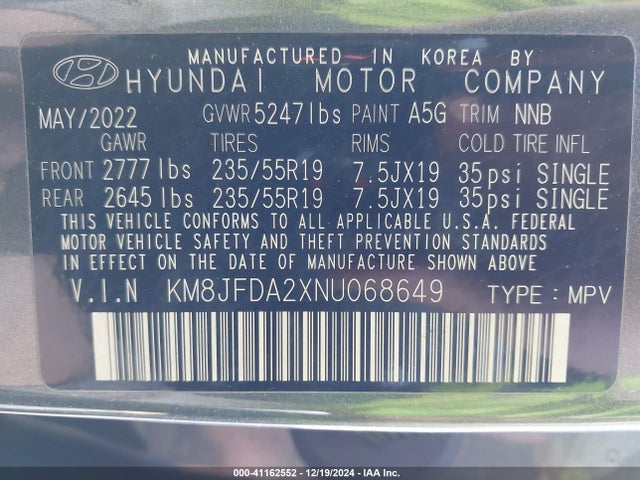 KM8JFDA2XNU068649 Hyundai Tucson Plug-in Hybrid Limited