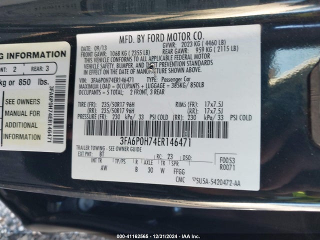 Ford FUSION SE 2014 3FA6P0H74ER146471 Image 9