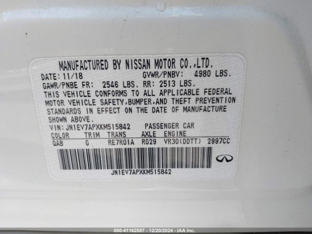 JN1EV7APXKM515842 Infiniti Q50 3.0t Luxe