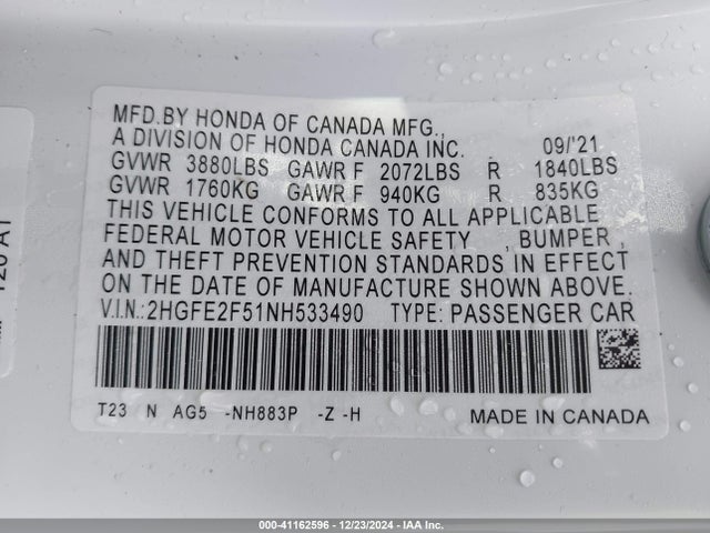 Honda Civic Sport 2022 2HGFE2F51NH533490 Image 9