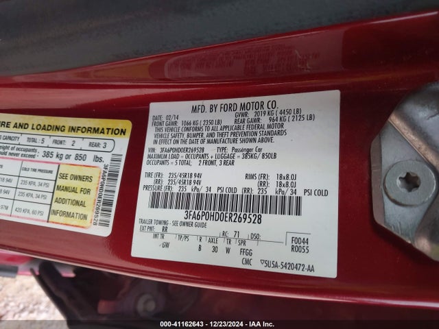 Ford FUSION SE 2014 3FA6P0HD0ER269528 Image 9