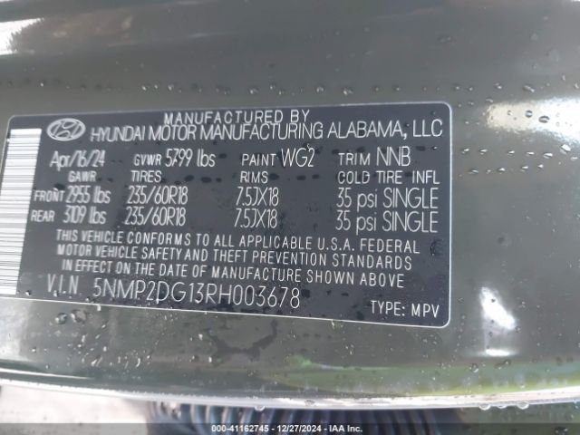 5NMP2DG13RH003678 Hyundai Santa Fe Hybrid Sel