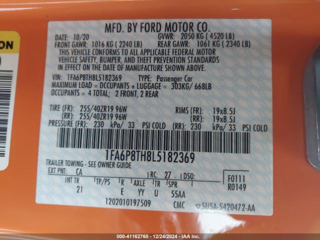 1FA6P8TH8L5182369 Ford Mustang Ecoboost Fastback