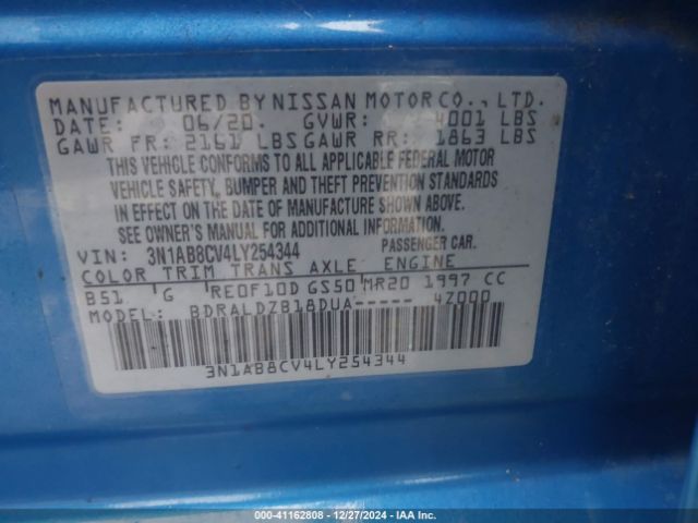 3N1AB8CV4LY254344 Nissan Sentra Sv Xtronic Cvt