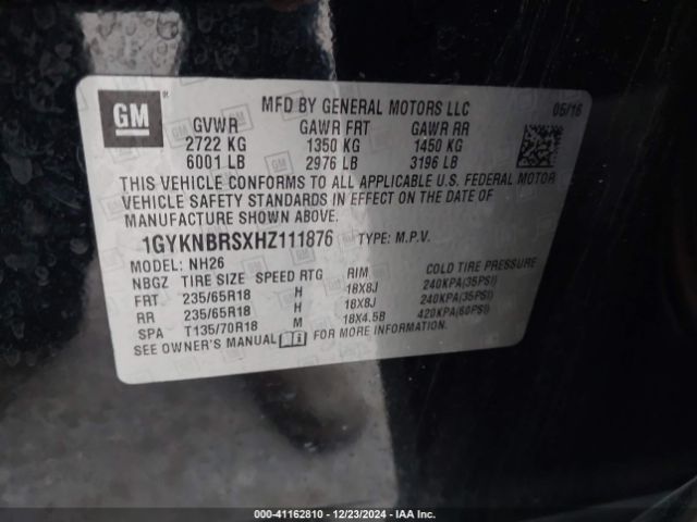1GYKNBRSXHZ111876 Cadillac XT5 LUXURY