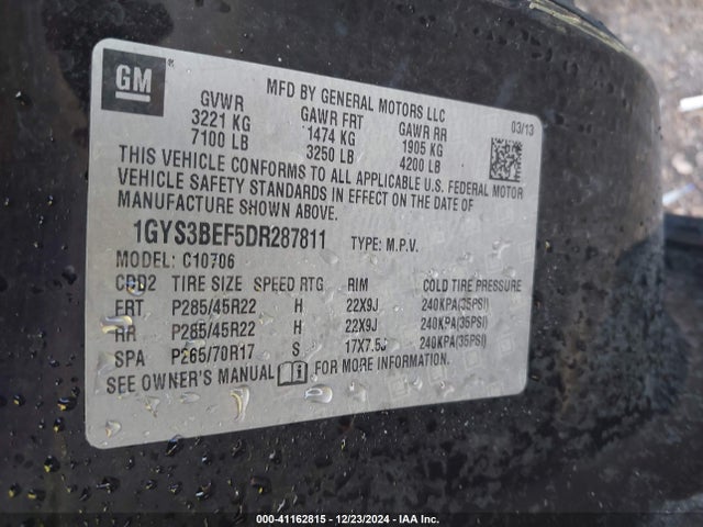 2013 CADILLAC ESCALADE 1GYS3BEF5DR287811 Photo 8
