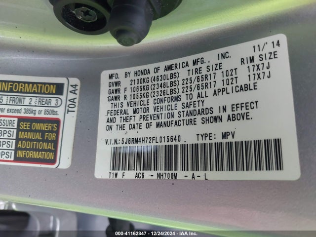 Honda Cr-v Ex-l 2015 5J6RM4H72FL015640 Image 9