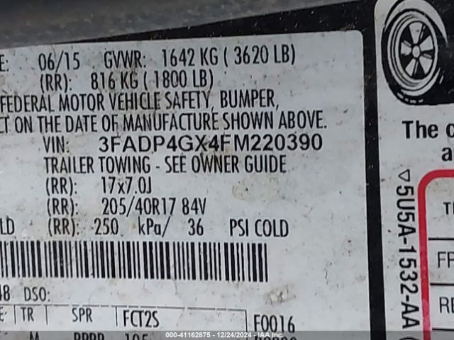 3FADP4GX4FM220390 Ford FIESTA ST