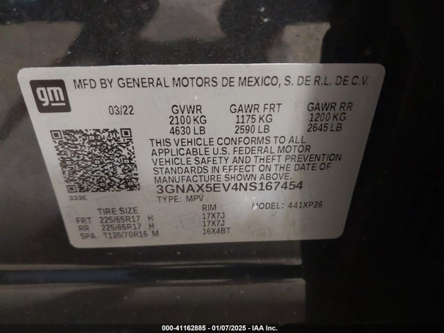 3GNAX5EV4NS167454 Chevrolet Equinox Awd 1fl