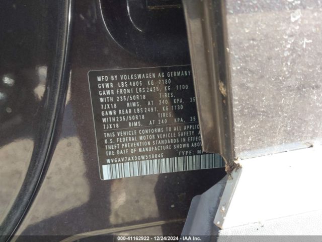 WVGAV7AX9GW538645 Volkswagen Tiguan R-line/s/se/sel