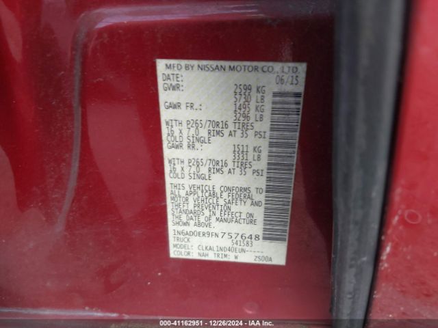 1N6AD0ER9FN757648 Nissan FRONTIER S