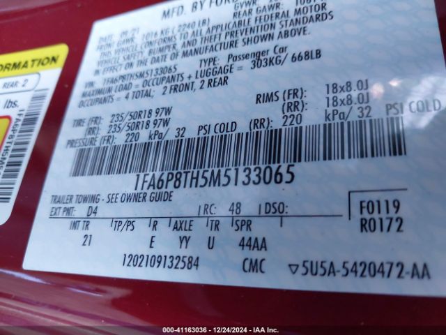 1FA6P8TH5M5133065 Ford Mustang Ecoboost Fastback