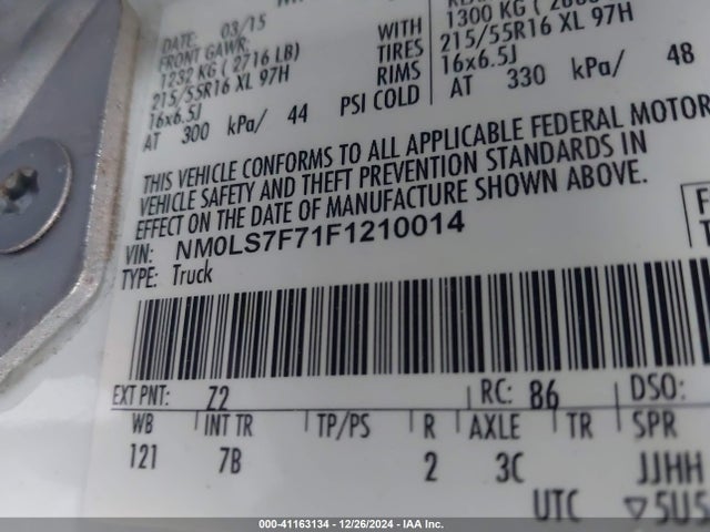 NM0LS7F71F1210014 Ford Transit Connect Xlt