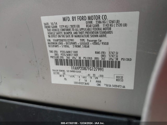 1FAHP2D87FG127991 Ford TAURUS SE