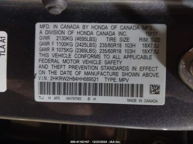 2HKRW2H84HH689521 Honda Cr-v Ex-l/ex-l Navi