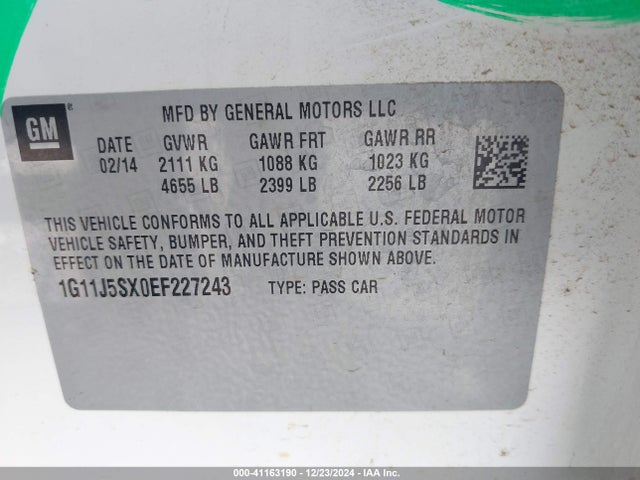 Chevrolet Malibu 2lz 2014 1G11J5SX0EF227243 Image 9