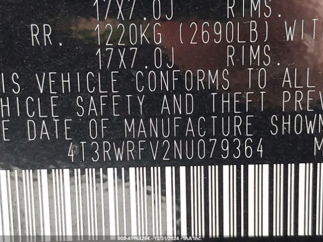 4T3RWRFV2NU079364 Toyota Rav4 Hybrid Xle