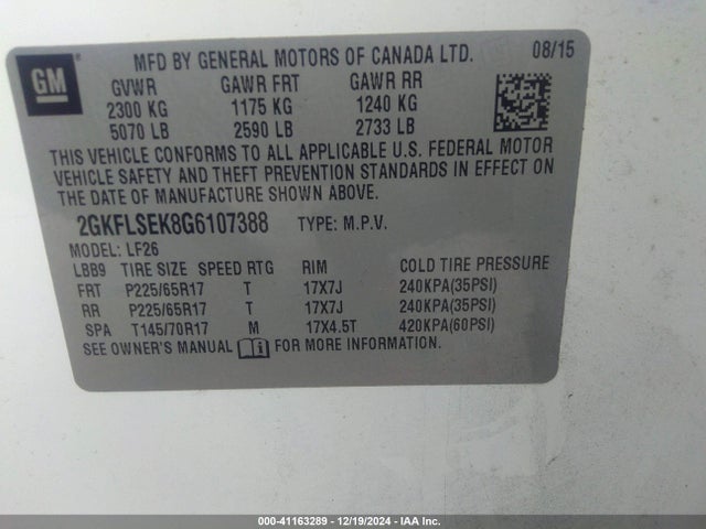 GMC Terrain Sle-1 2016 2GKFLSEK8G6107388 Image 9