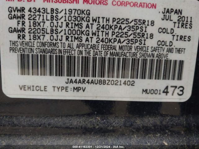 2011 MITSUBISHI OUTLANDER SPORT JA4AR4AU8BZ021402 Photo 8