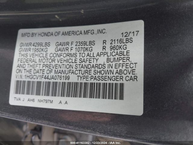 1HGCV1F44JA076199 Honda ACCORD EX