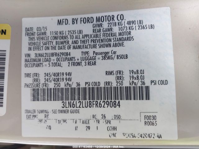 3LN6L2LU8FR629084 Lincoln MKZ HYBRID