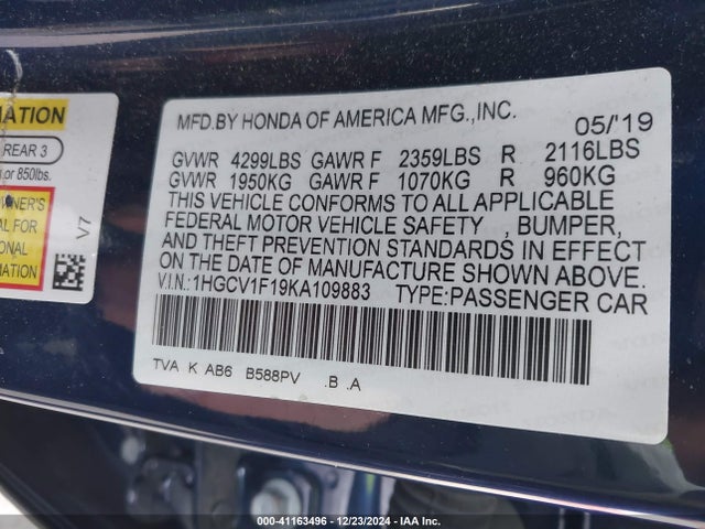 1HGCV1F19KA109883 Honda ACCORD LX