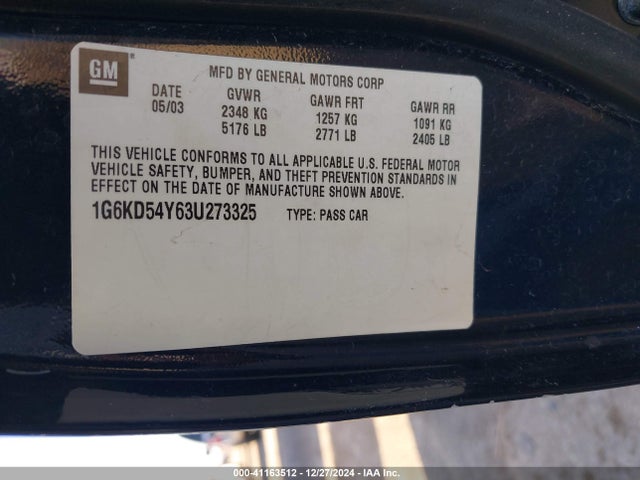 2003 CADILLAC DEVILLE 1G6KD54Y63U273325 Photo 8