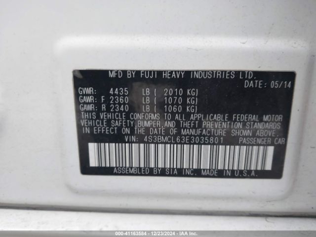 4S3BMCL63E3035801 Subaru Legacy 2.5i Limited