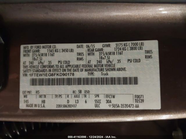 1FTEW1EG8FKD90178 Ford F-150 Lariat