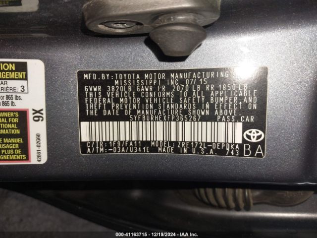 5YFBURHEXFP365267 Toyota COROLLA L