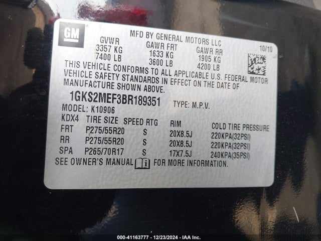 Продаж на аукціоні авто 2011 Gmc Yukon Xl 1500 Denali, vin: 1GKS2MEF3BR189351, номер лоту: 41163777
