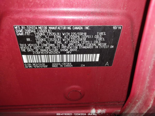 Toyota Rav4 Limited 2015 2T3DFREV3FW252824 Image 9