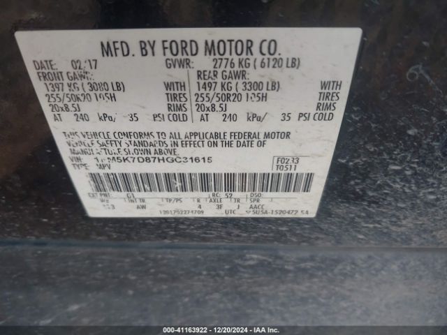 1FM5K7D87HGC31615 Ford EXPLORER XLT