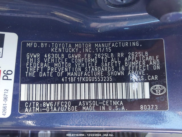 Toyota CAMRY LE 2016 4T1BF1FK0GU553235 Image 9