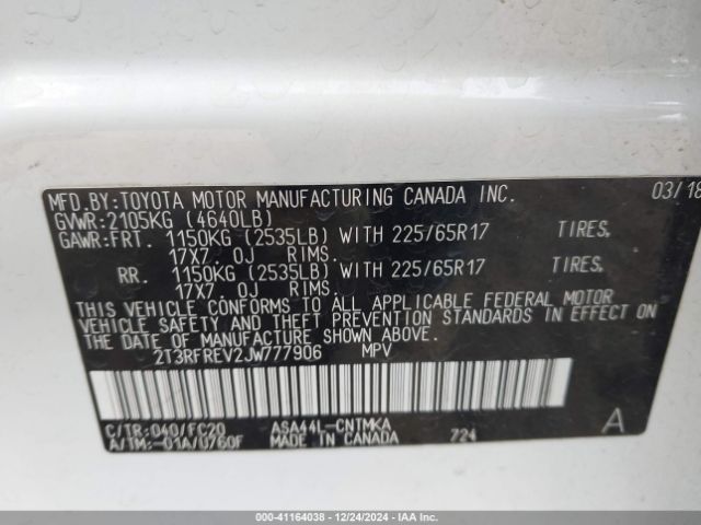 2T3RFREV2JW777906 Toyota Rav4 Adventure/xle