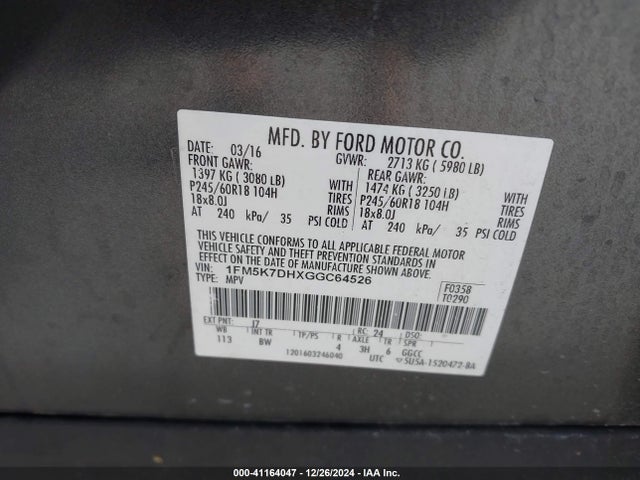 Ford EXPLORER XLT 2016 1FM5K7DHXGGC64526 Image 9